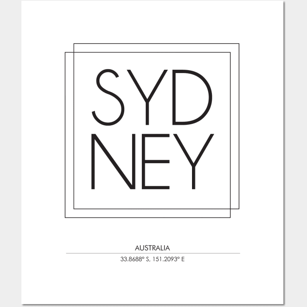 Sydney city minimal typography 2 Wall Art by StudioGrafiikka